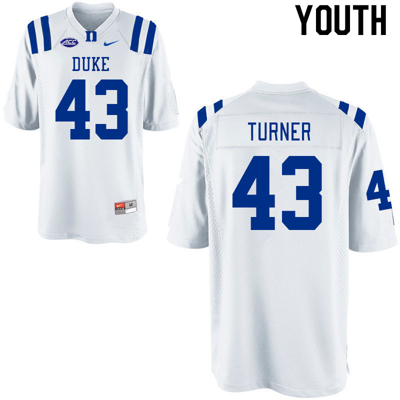 Youth #43 Semaj Turner Duke Blue Devils College Football Jerseys Stitched-White - Click Image to Close